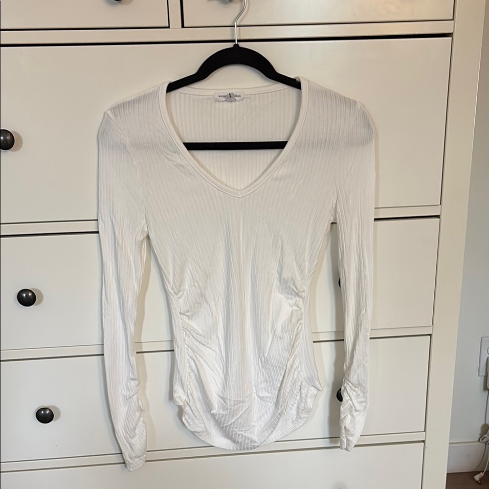 Good American White V-Neck Long Sleeve Top